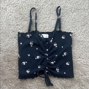 Hollister Blue and White Ruched Tie Front Camisole